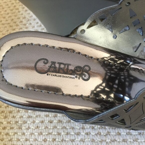 Carlos by Carlos Santana Madison Silver Die-Cut-Out Wedge Thong Sandal Sz7.5 #02 - Picture 3 of 8